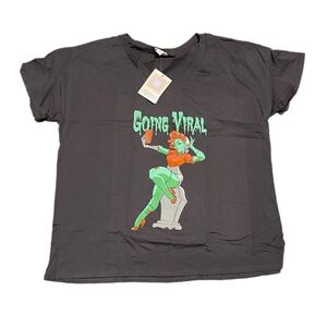 LuLaRoe Black Tee with Green and Orange Graphic